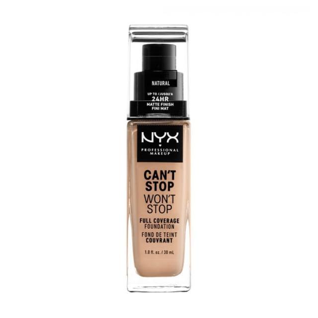 foto тональна основа nyx professional makeup can't stop won't stop full coverage foundation, водостійка, 07 natural, 30 мл