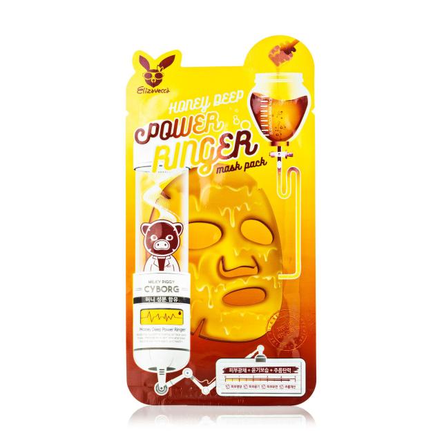 foto тканинна ліфтинг-маска для обличчя elizavecca milky piggy cyborg honey deep power ringer mask pack поживна, з екстрактом меду, 23 мл