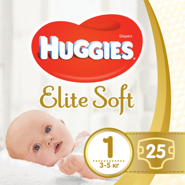 foto одноразові підгузки huggies eu elite soft розмір 1 (3-5 кг), 25 шт. (5029053578040) європейський товар