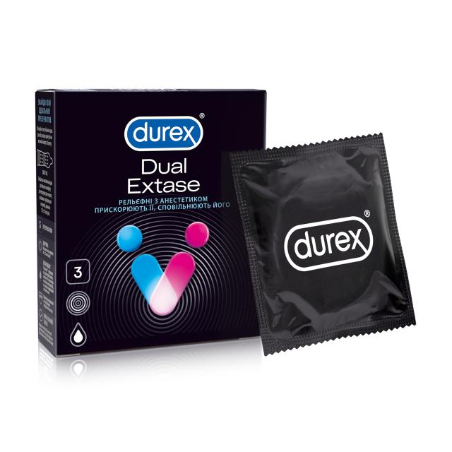 foto презервативи durex dual extase рельєфні з анестетиком, 3 шт