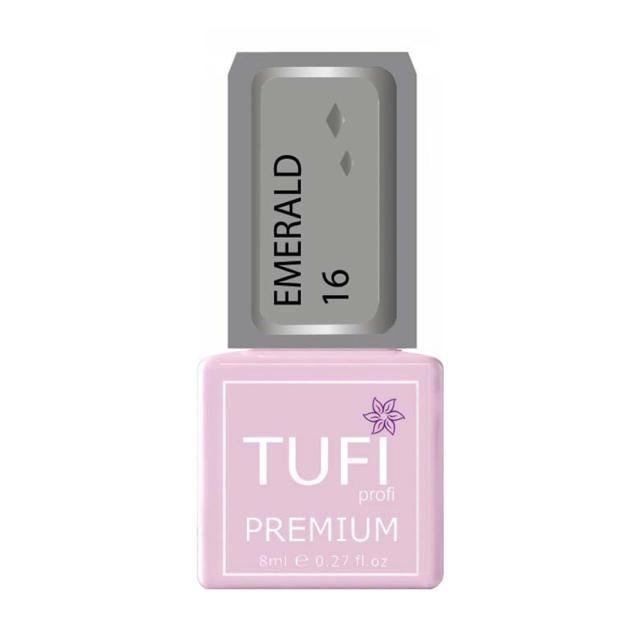 foto гель-лак для нігтів tufi profi premium emerald 16 сірий з блискітками, 8 мл