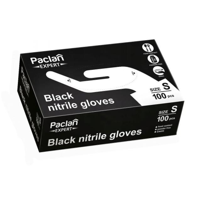 foto рукавички paclan expert нітрилові, чорні, розмір s, 100 шт