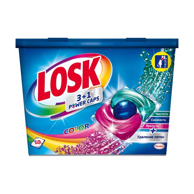 foto капсули для прання losk color 3+1 power caps, 18 циклів прання, 18 шт