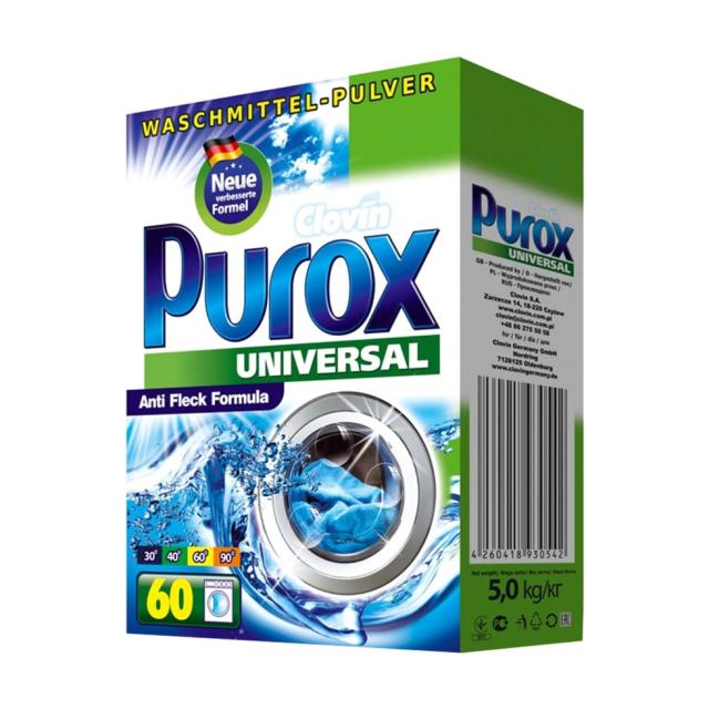 foto пральний порошок purox universal універсальний, 60 циклів прання, 5 кг (картон)