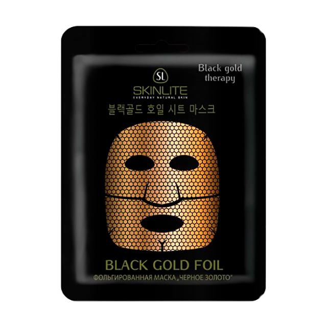 foto фольгована маска для обличчя skinlite black gold foil mask чорне золото, 27 г