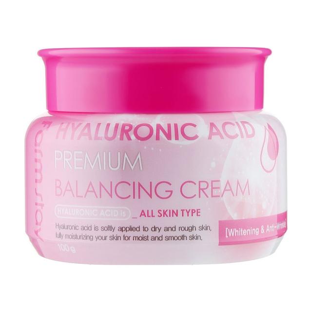 foto балансувальний крем для обличчя farmstay hyaluronic acid premium balancing cream з гіалуроновою кислотою, 100 г