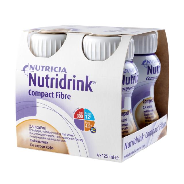 foto спеціальне ентеральне харчування nutricia nutridrink compact fibre з харчовими волокнами зі смаком мокко, від 3 років, 4*125 мл