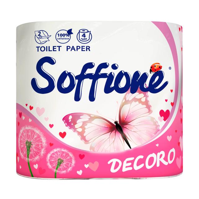 foto туалетний папір soffione decoro двошаровий розовий, 4 шт