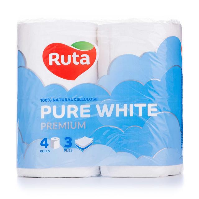 foto туалетний папір ruta pure white 3-шаровий, 150 відривів, 4 рулони