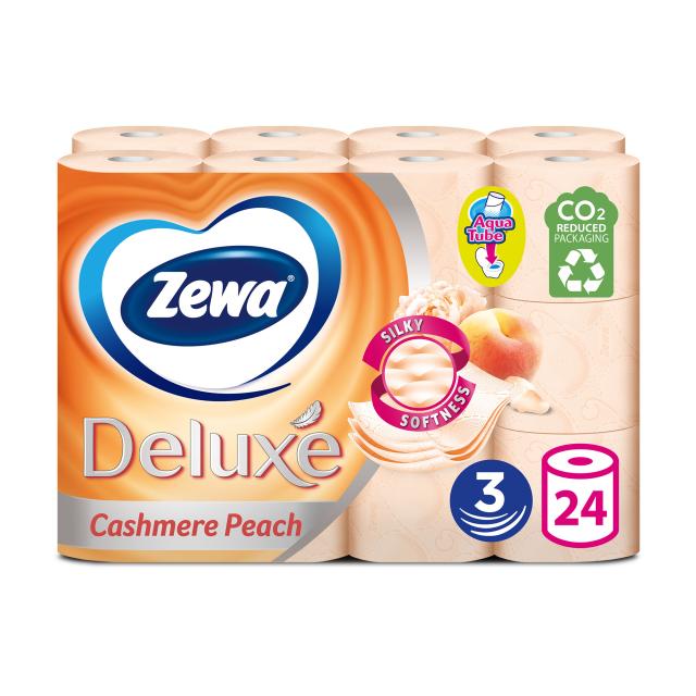 foto туалетний папір zewa deluxe cashmere peach з ароматом персика, 3-шаровий, 150 відривів, 24 рулони