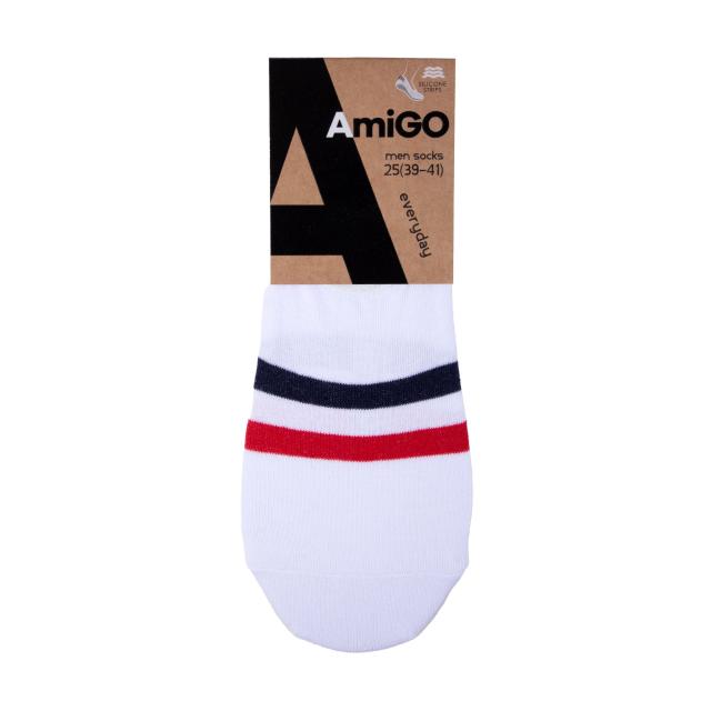foto шкарпетки чоловічі amigo ss19 сліди, білі з синьою та червоною смужками, розмір 25
