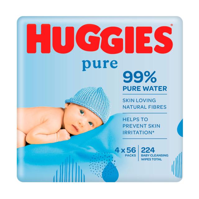 foto дитячі вологі серветки huggies pure для немовлят, 56*4 шт