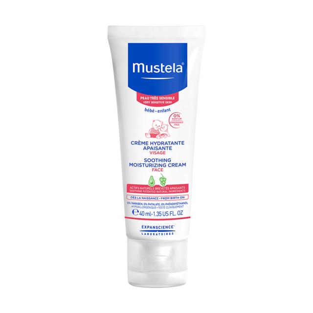 foto дитячий зволожувальний крем для обличчя mustela bebe soothing moisturizing cream, для чутливої шкіри, 40 мл
