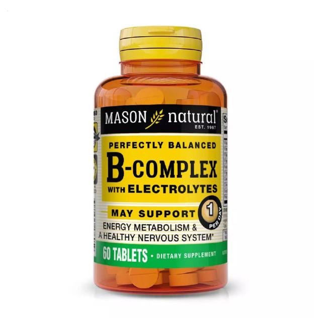 foto харчова добавка вітамінний комплекс в таблетках mason natural b-complex with electrolytes b-комплекс з електролітами, 60 шт