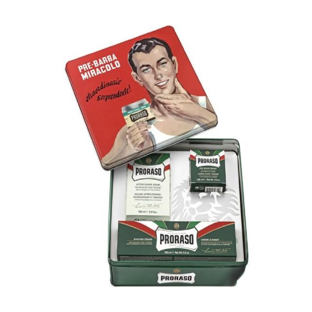 foto вінтажний набір proraso gino для чоловіків (крем для гоління 150 мл + бальзам після гоління 100 мл + крем до гоління 100 мл)