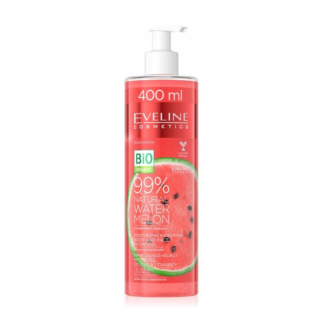 foto гідрогель для тіла та обличчя eveline cosmetics 99% natural watermelon кавун, зволожувальний та заспокійливий, 400 мл