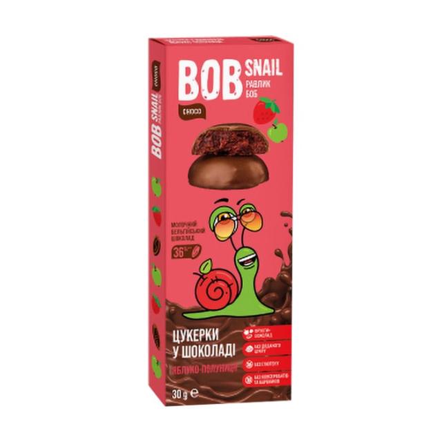 foto натуральні цукерки bob snail яблучно-полуничні в бельгійському молочному шоколаді, 30 г