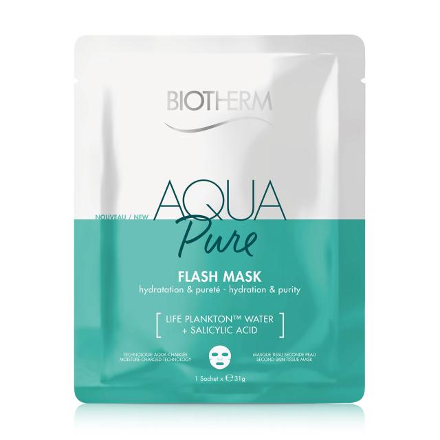 foto зволожувальна тканинна маска для для очищення шкіри обличчя biotherm aqua pure flash mask, 31 г