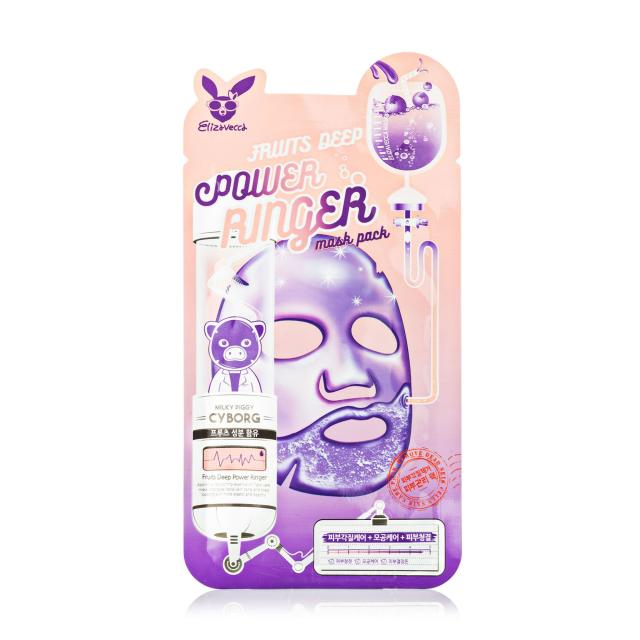 foto тонізувальна тканинна маска для обличчя elizavecca milky piggy cyborg fruits deep power ringer mask pack з фруктовими екстрактами, 23 мл