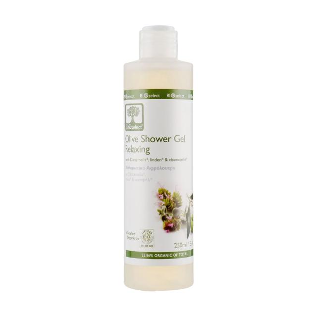 foto розслаблювальний оливковий гель для душу bioselect olive shower gel relaxing з диктамелієй, липою та ромашкою, 250 мл