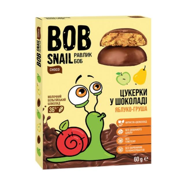foto натуральні цукерки bob snail яблучно-грушеві в бельгійському молочному шоколаді, 60 г