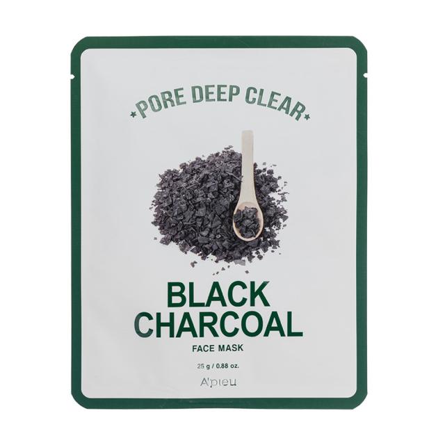 foto тканинна маска a'pieu pore deep clear black charcoal mask з чорним вугіллям, для очищення пор, 25 г
