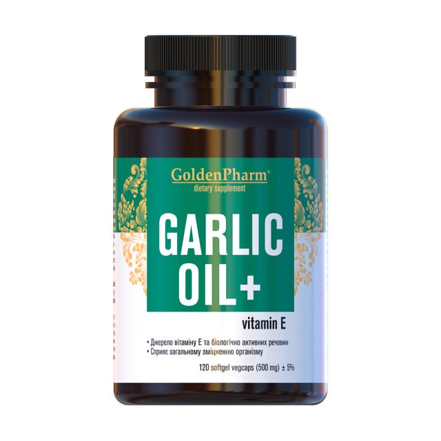 foto харчова добавка в капсулах golden farm garlic оil + вітамін е, 120 шт