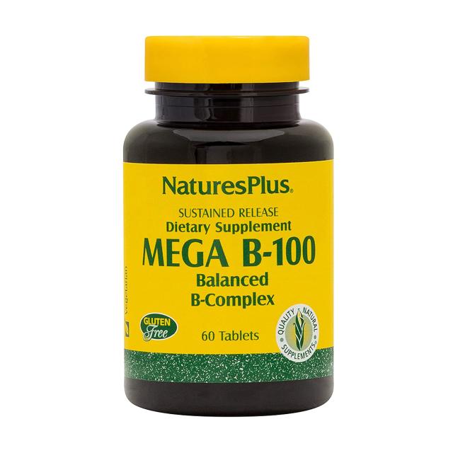 foto харчова добавка вітаміни в  таблетках naturesplus mega b-100 в-комплекс з уповільненим вивільненням, 60 шт