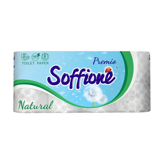 foto туалетний папір soffione natural тришаровий білий, 8 шт