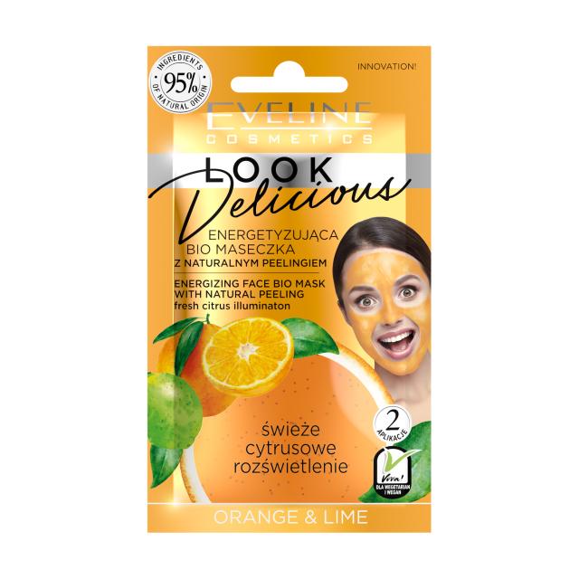 foto енергетична біомаска з природним пілінгом eveline cosmetics look delicious апельсин та лайм, 10 мл