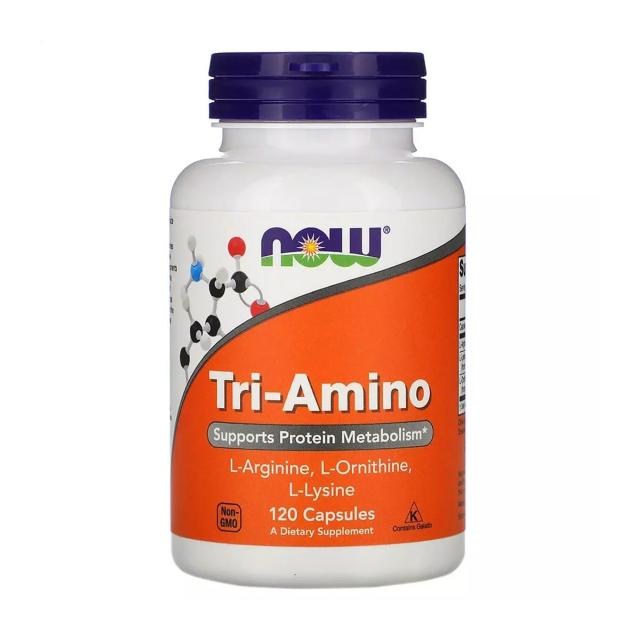 foto харчова добавка в капсулах now foods tri-amino три-аміно аргінін, лізин, орнітин, 120 шт