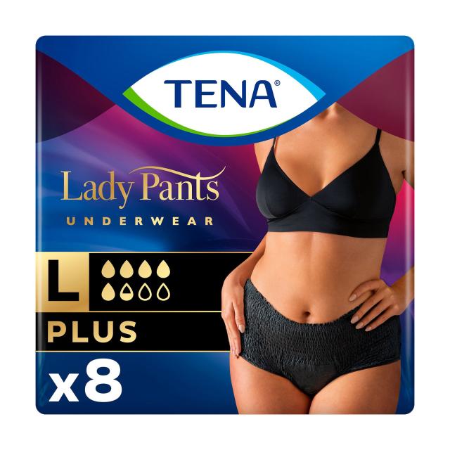 foto урологічні труси жіночі tena lady slim pants plus black, розмір l, 8 шт