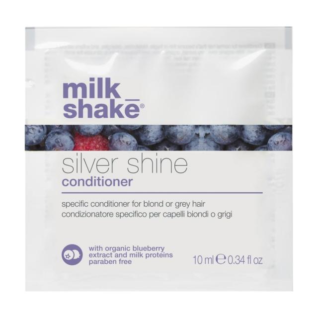 foto кондиціонер milk_shake silver shine conditioner для освітленого та сивого волосся, 10 мл