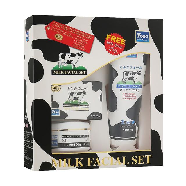 foto набір yoko milk facial set (пінка для вмивання, 100 мл + мило, 25 г + крем для обличчя, 50 мл)