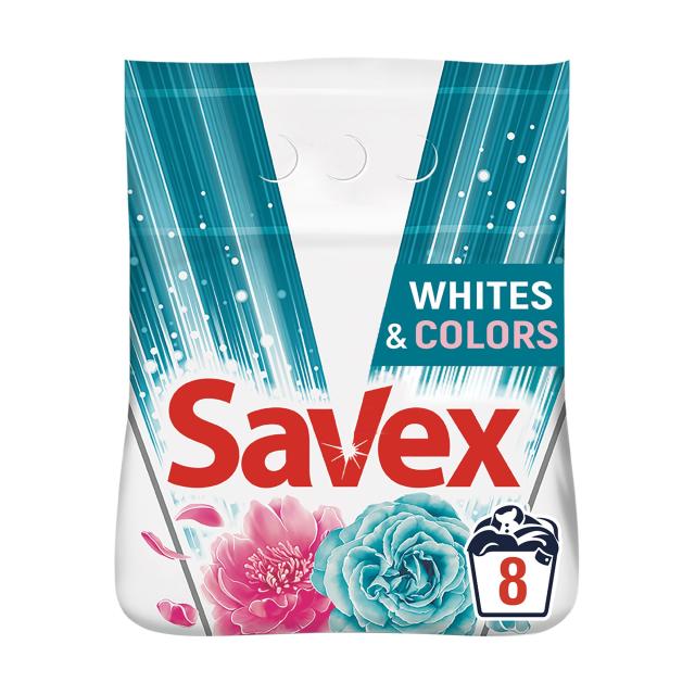 foto пральний порошок для білих та кольорових речей savex whites & colors, автомат, 8 циклів прання, 1.2 кг