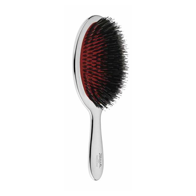 foto щітка для волосся janeke lg hair brush срібна, з хромованим покриттям та щетиною кабана, розмір l