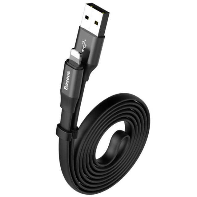foto дата кабель baseus two-in-one portable lightning + microusb 2a (1.2m) (чорний) 1108462