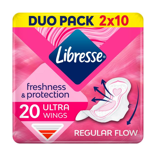 foto гігієнічні прокладки libresse freshness & protection ultra duo pack з крильцями, 2*10 шт