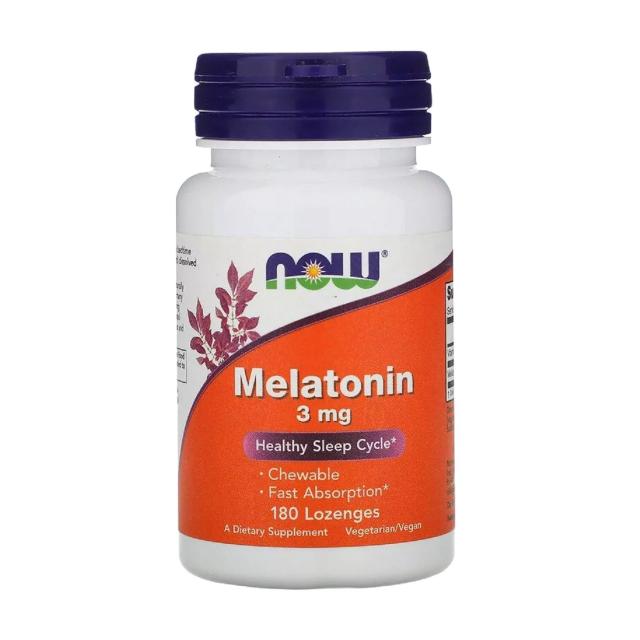 foto харчова добавка в жувальних таблетки now foods melatonin мелатонін 3 мг, 180 шт