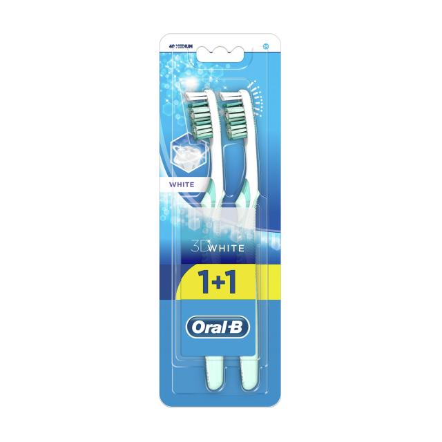 foto набір зубних щіток oral-b 1+1 3d white відбілювання, середньої жорсткості, 2 шт
