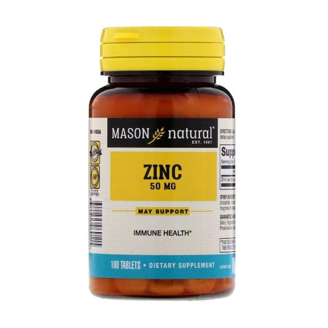 foto харчова добавка в таблетках mason natural zinc цинк 50 мг, 100 шт