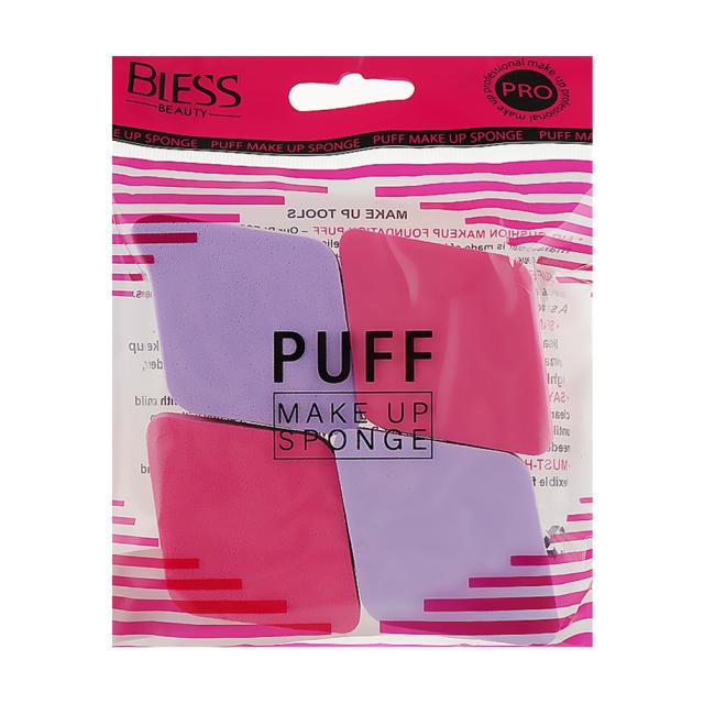 foto набір спонжів для макіяжу bless beauty puff make up sponge 4 в 1, ромб, рожево/фіолетові, 4 шт