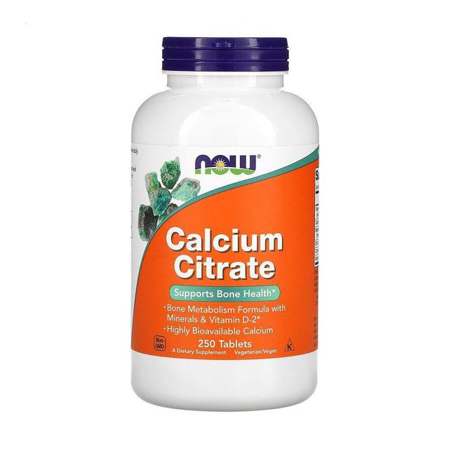 foto харчова добавка в таблетках now foods calcium citrate цитрат кальція, 250 шт