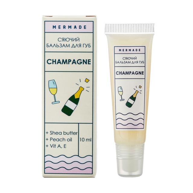 foto сяючий бальзам для губ mermade champagne з олією персика та ши, з вітамінами a, e, 10 мл
