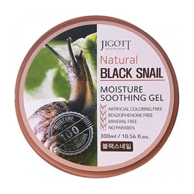 foto гель для обличчя та тіла jigott natural black snail moisture soothing gel з екстрактом муцину чорного равлика, 300 мл