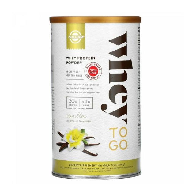 foto харчова добавка протеїн solgar whey to go natural vanilla flavour protein powder зі смаком ванілі, 340 г