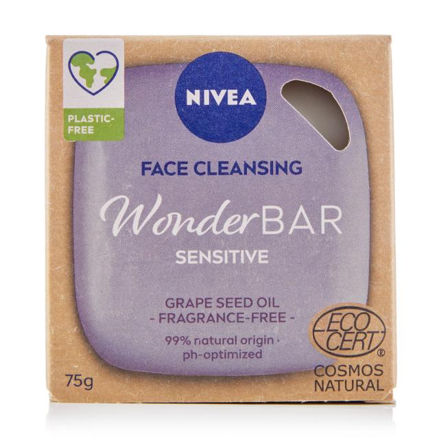 foto мило для вмивання обличчя nivea face cleansing wonderbar для чутливої шкіри, з олією виноградної кісточки, 75 г