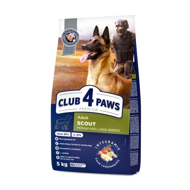 foto повнораціонний сухий корм club 4 paws преміум скаут, для дорослих робочих собак середніх та великих порід, 5 кг