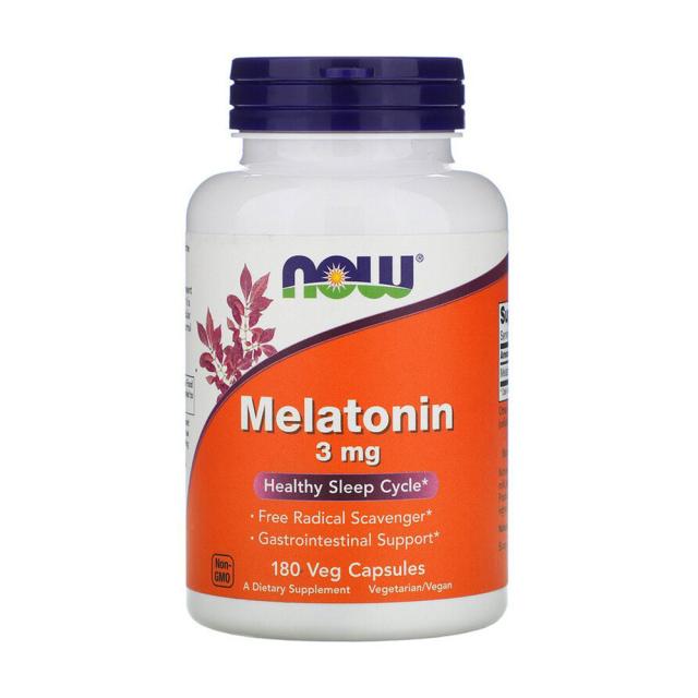 foto харчова добавка амінокислота в капсулах now foods мелатонін 3 мг, 180 шт