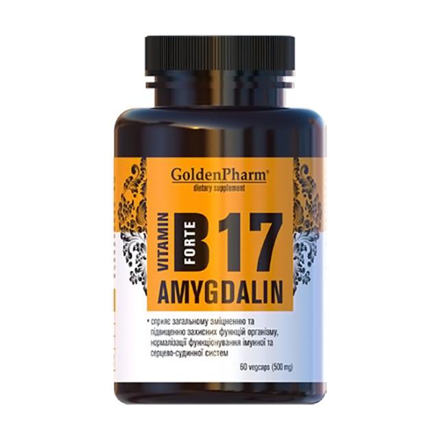 foto харчова добавка в капсулах golden pharm вітамін b17 amygdalin forte 500 мг, 60 шт